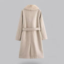 Chic Beige Double-Breasted Trench Coat with Faux Fur Collar for Stylish Outings