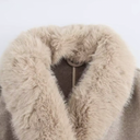 Chic Beige Double-Breasted Trench Coat with Faux Fur Collar for Stylish Outings