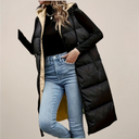 Women’s Black Longline Puffer Gilet – Stylish Hooded Vest for Outdoor Adventures