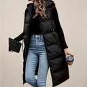 Women’s Black Longline Puffer Gilet – Stylish Hooded Vest for Outdoor Adventures