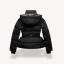 Women's Black Insulated Puffer Jacket with Belt - Ideal for Outdoor Wear