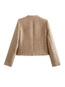 Chic Collarless Women's Blazer with Gold Buttons