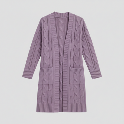 Women's Cozy Cable Knit Long Cardigan with Pockets