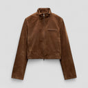 Chic Suede-Style Cropped Jacket with Zipper