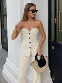 Chic Women's Two-Piece Corset & High-Waisted Trousers for Any Occasion