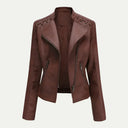 Chic Asymmetric Zip Women's Jacket with Quilted Shoulders