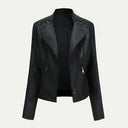 Chic Asymmetric Zip Women's Jacket with Quilted Shoulders