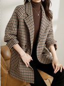 Women’s Long Checkered Blazer - Chic Fall-Winter Fashion