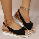 Women’s Bow Accent Peep Toe Wedge Sandals for Special Occasions