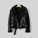 Shearling Biker Jacket for Women - Cozy Sherpa Lining & Stylish Belt