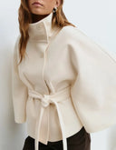 Chic Cape Coat for Women - Funnel Neck & Belted Design