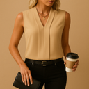 Women’s Sleeveless Formal Blouse - Chic Draped Design for Special Occasions