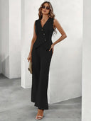 Chic Women's Sleeveless Blazer & Wide-Leg Trousers for Office or Events
