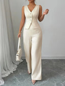 Chic Cream Wide-Leg Trouser Set for Events