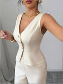 Chic Cream Wide-Leg Trouser Set for Events
