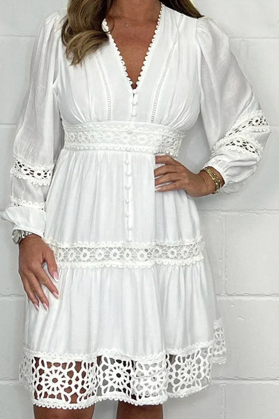 V-Neck Cotton Lace Dress for Stylish Occasions