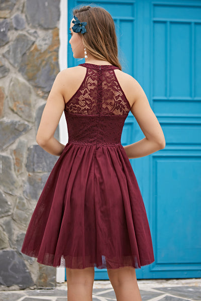 Chic Burgundy Halter Dress for Confirmations