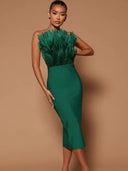 Strapless Feather-Accented Bodycon Dress