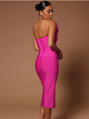 Strapless Feather-Accented Bodycon Dress