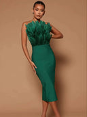 Strapless Feather-Accented Bodycon Dress