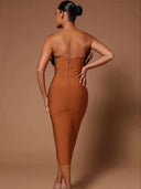 Strapless Feather-Accented Bodycon Dress