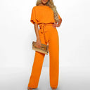 Beige Jumpsuit with Stylish Belt Detail