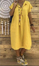 Chic Cotton-Linen Midi Dress for Plus Sizes