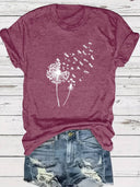 Dandelion Print Round Neck T-Shirt
