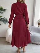 Stylish Solid Color Dress with Pleated Belt