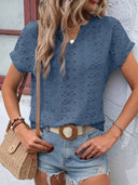 Notched Neckline T-Shirt with Eyelet Embroidery