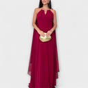 Chic Maxi Dress with Cape Sleeves & High Slit