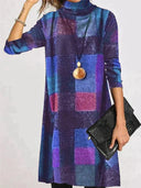 Chic Check Pattern Turtleneck Dress for Women