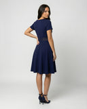 Chic Blue Dress with Lace Detail and Defined Waist