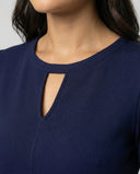 Chic Blue Dress with Lace Detail and Defined Waist