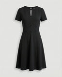 Chic Blue Dress with Lace Detail and Defined Waist