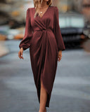 V-Neck Lantern Sleeve Dress in Chic Design