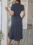 V-Neck Polka Dot A-Line Dress