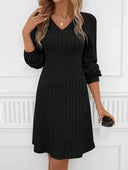Chic V-Neck Ribbed Dress for Every Occasion