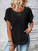 Lace-Insert Round Neck T-Shirt