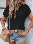 Notched Neckline T-Shirt with Eyelet Embroidery