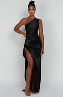 One-Shoulder Satin Slit Dress for Chic Styles