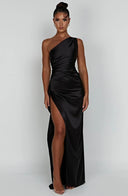 One-Shoulder Satin Slit Dress for Chic Styles