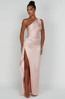 One Shoulder Satin Slit Dress for Chic Style