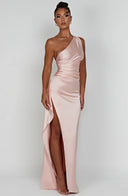 One Shoulder Satin Slit Dress for Chic Style