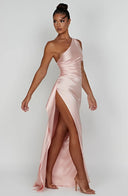 One Shoulder Satin Slit Dress for Chic Style