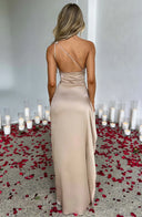 One Shoulder Satin Slit Dress for Chic Style