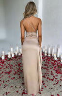 Stylish One-Shoulder Satin Maxi Dress with Pleats