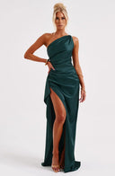 One Shoulder Satin Slit Dress for Chic Style
