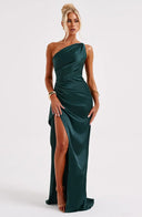 One Shoulder Satin Slit Dress for Chic Style