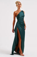 One Shoulder Satin Slit Dress for Chic Style